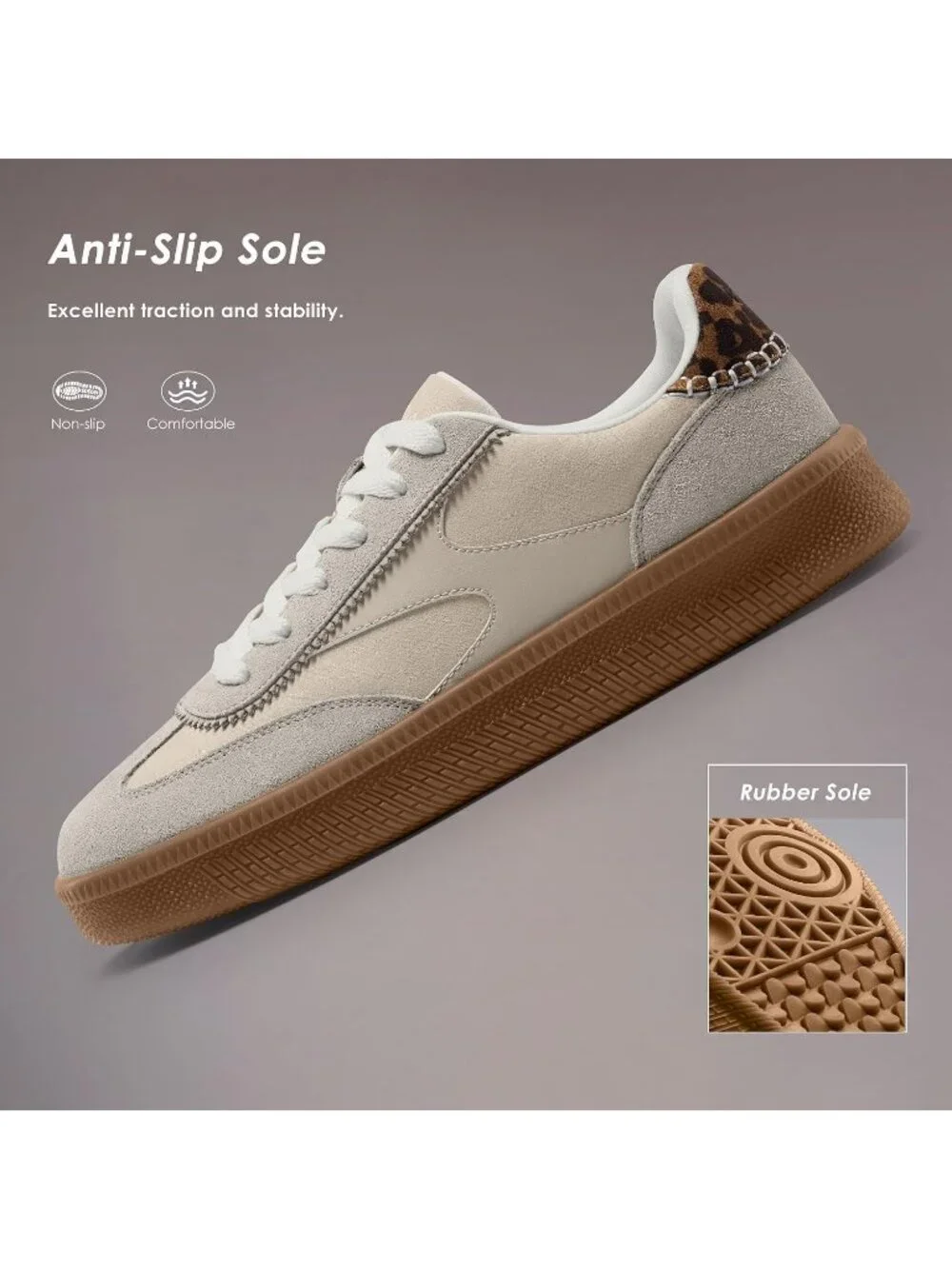 Women's Beige Multi Suede Fashion Classic Retro Gum Sole Walking Trendy Sneakers